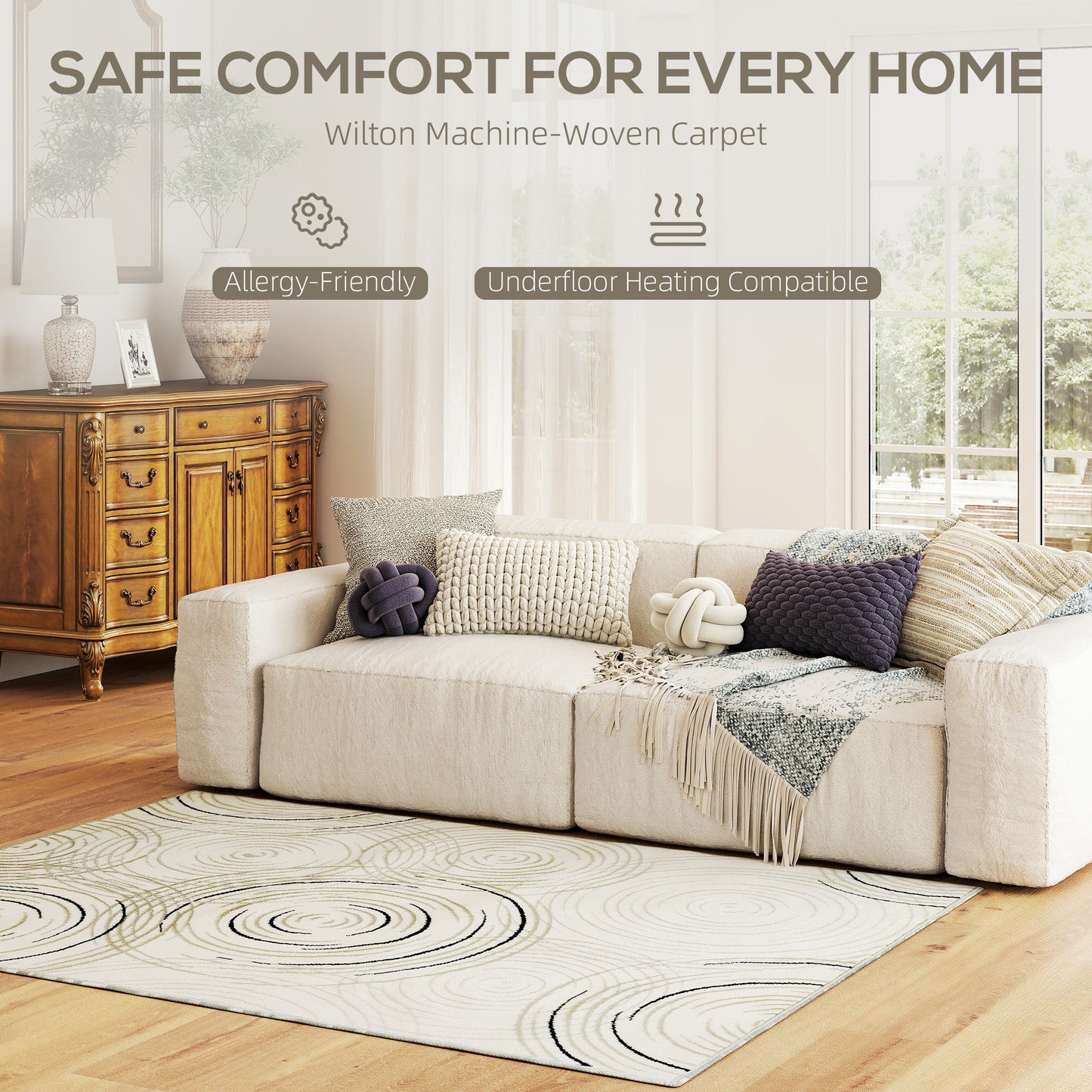 Modern Area Rug, Swirl Pattern Machine Washable Rug, Allergy-Friendly Floor Carpet For Living Room, Bedroom, Dining Room, Home Office, 170 X 120 Cm, Cream White