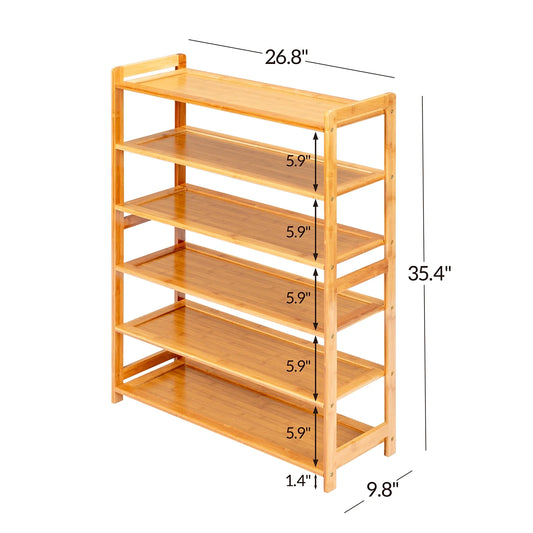 6 Tier Natural Wood Bamboo Shelf Entryway Storage Shoe Rack Home Furniture