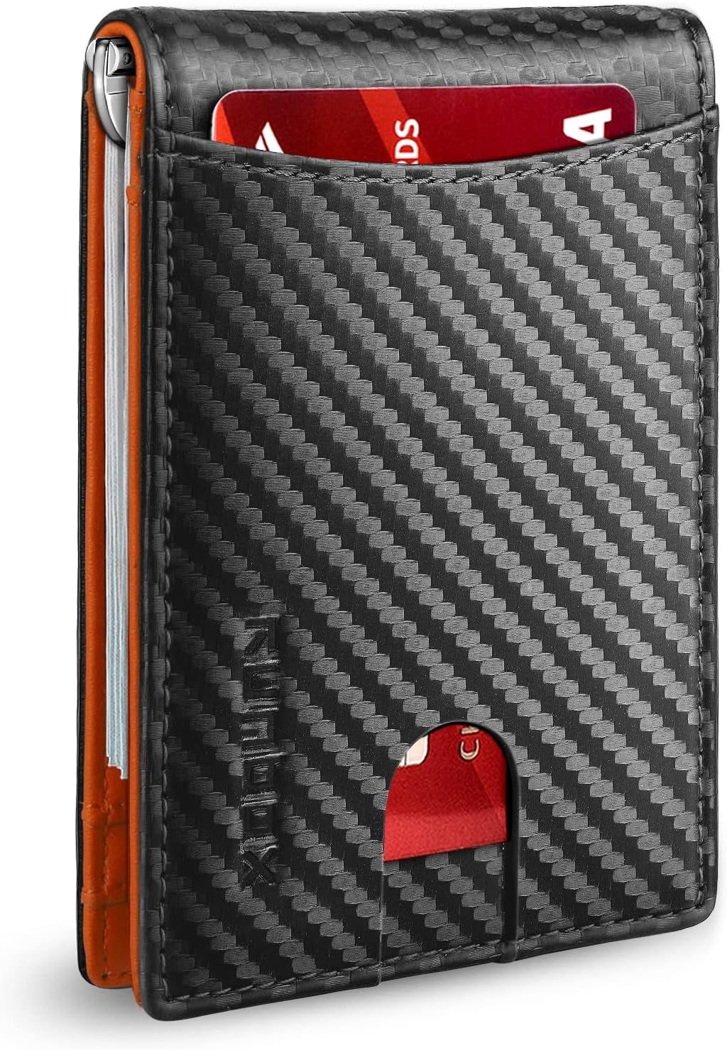 Slim Wallets for Men with RFID Blocking & Minimalist Mens Front Pocket Wallet Leather Black&Inner Orange