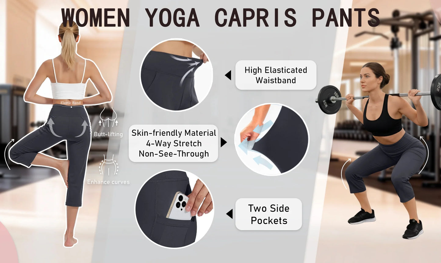 Capris Pants for Women High Waist Yoga Pants Women Athleisure Wide Legs with Pockets