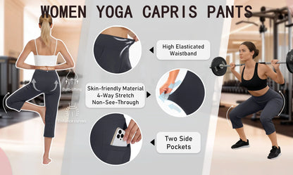 Capris Pants for Women High Waist Yoga Pants Women Athleisure Wide Legs with Pockets