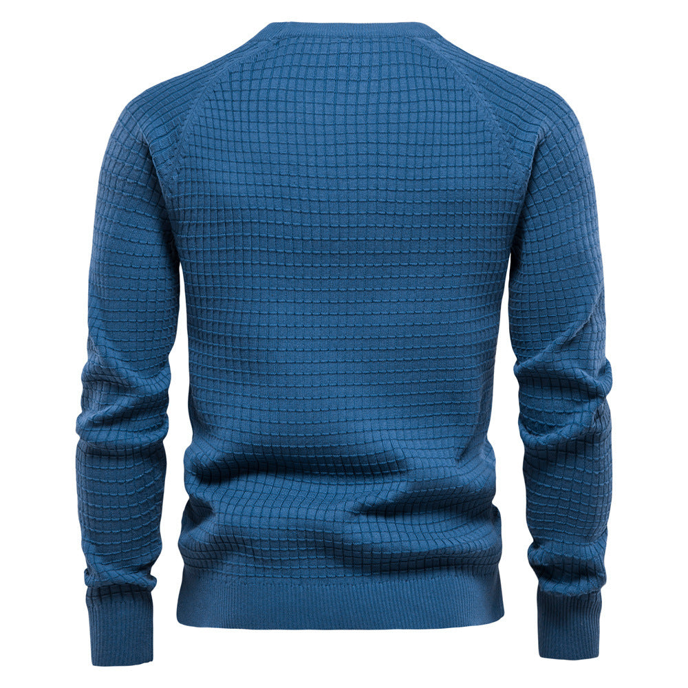 European Size Autumn And Winter New Cotton Sweater Men's Solid Color Bottoming Plaid Pullover Sweater For Men
