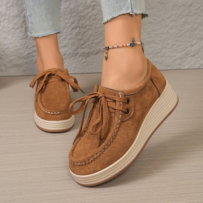 European And American-style Chunky-soled Womens Pumps With Front Laces Casual Chunky-soled Shoes