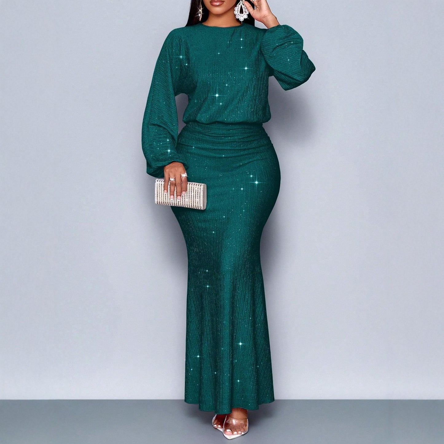 Hot Beads Long-sleeved Fishtail Dress Women