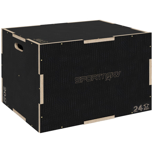 SPORTNOW Multi-Faceted Jump Box, Wooden Step Up Box, For Home, Gym, Exercise, 41/51/61cm - Black