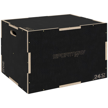 SPORTNOW Multi-Faceted Jump Box, Wooden Step Up Box, For Home, Gym, Exercise, 41/51/61cm - Black