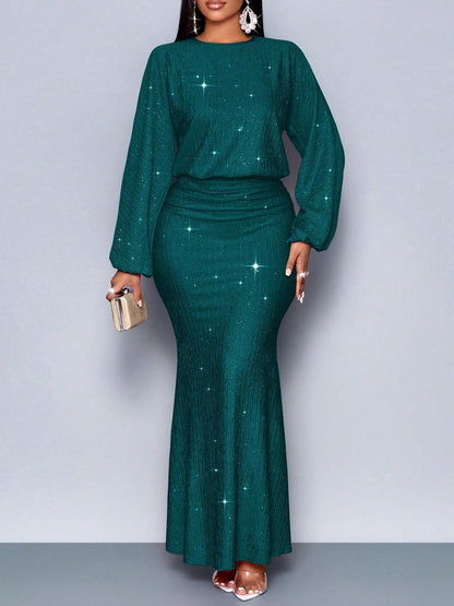 Hot Beads Long-sleeved Fishtail Dress Women
