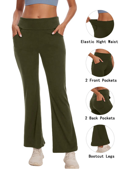 Womens Bootcut Yoga Pants with Pockets Flare Workout Legging High Waist Lightweight Bottoms Activewear Green XL