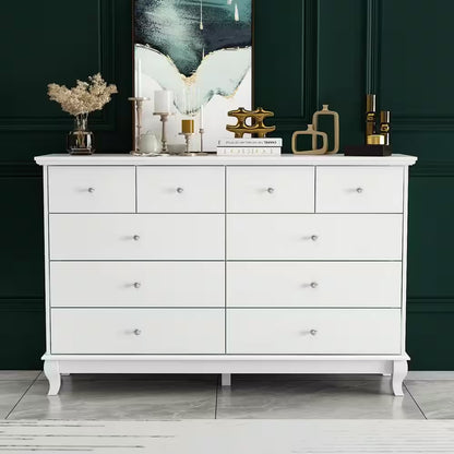 10-Drawer White Paint Finish Dresser Chest of Drawers Cabinet 35.4 In. H X 55.1 In. W X 15.7 In. D