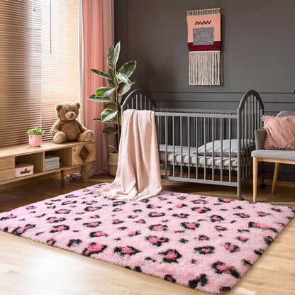 Soft Rugs for Girls Kids Bedroom 3X5, Fluffy Leopard Cheetah Print Rugs for Living Room Dorm Nursery Home Decor, Pink