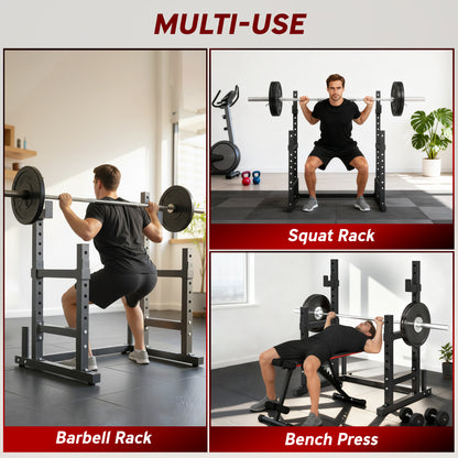 Adjustable Squat Rack, 660lbs Multi-Functional Bench Press Rack For Weight Lifting Home Gym Strength Training, Black