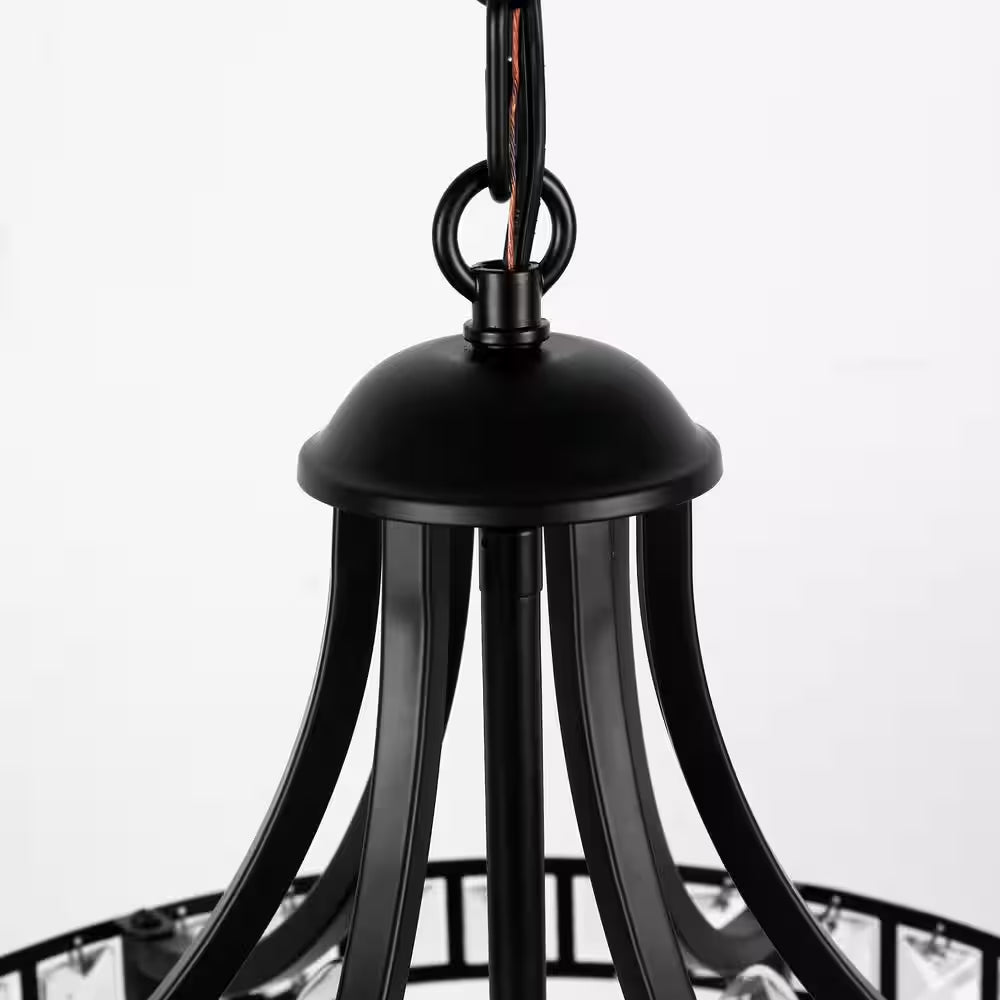 4-Light Black Crystal Candlestick Hardwired Chandelier for Living Room