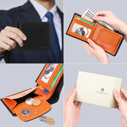 Trifold Wallets for Men-Rfid-Blocking Genuine Leather Wallet with 8 Card Slots