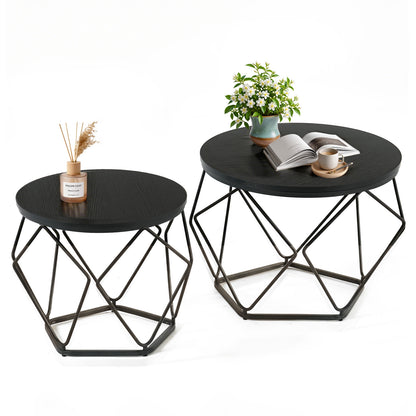 Modern Geometric Style Coffee Table Set  2-piece   Round Stackable Side Table With Hidden Storage Space