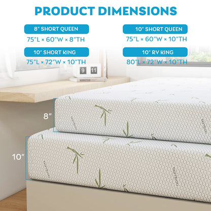 RV Mattress, 10 Inch Short Queen Size Mattress for Rvs, Cooling Memory Foam Mattress, Campers Trailers Mattress in a Box, Made in USA