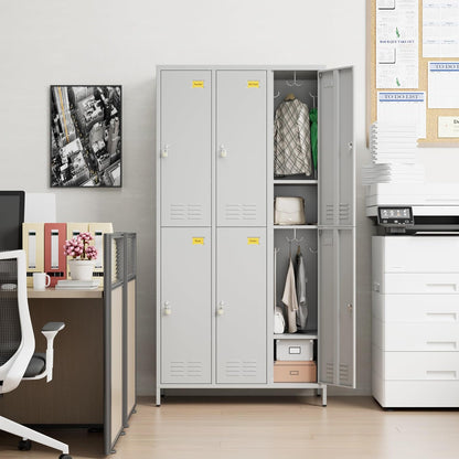 6 Doors Employee Locker With 18 Hooks,Industries Double Tier Metal Locker For School Office Gym Home Employees Staff Sundries Room