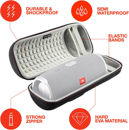 Charge 4 Portable Waterproof Wireless Bluetooth Speaker Bundle with Boomph Portable Hard Carrying Protective Case - White