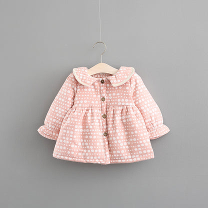 New Autumn And Winter Dress Female Children With Korean Female Baby Princess Dress Baby Cashmere Thickened Dot Skirt