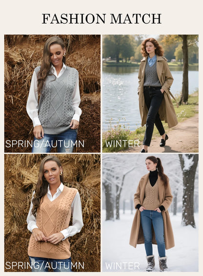Women'S Loose Fit Classic Vintage Sweater Vest Dressy Casual Sleeveless Pullover
