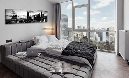 Atlanta Skyline Wall Art Cityscape Picture Decor Black and White Canvas Print Painting Artwork City Building Panoramic Night View Modern Decoration Office Study Bedroom Home Decorations 13.8"X47.3"
