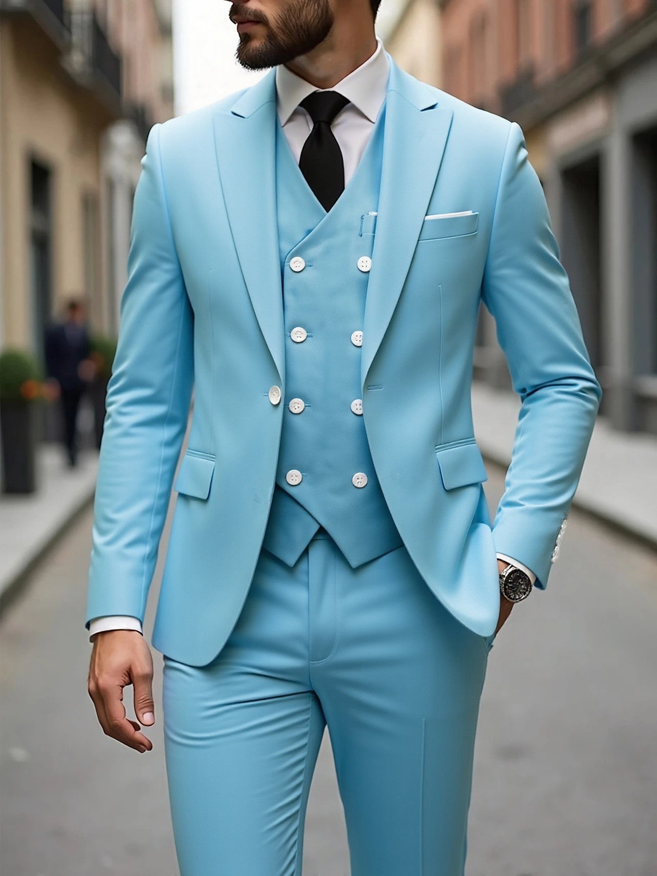 Double-breasted Suit Set Mens Three-piece Business Suit
