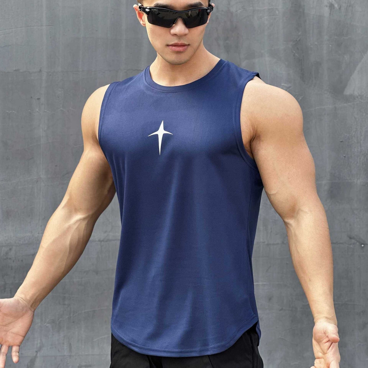 Mens Sleeveless Crew-Neck Slim-Fit T-Shirt Top