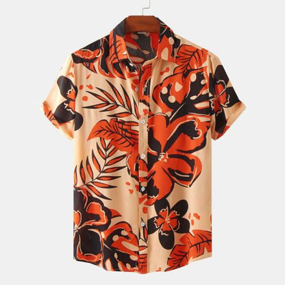 European And American Floral Men's Short-sleeved Shirt