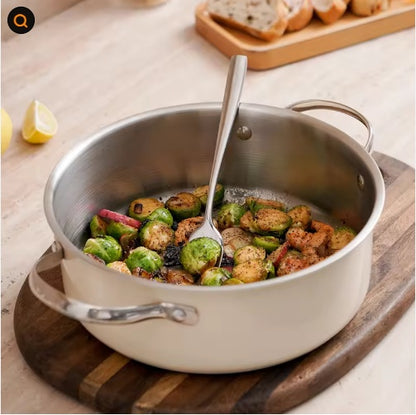 9pcs Stainless Steel Ceramic Coated Pot Set, Including 1 Milk Pot, 2 Stockpots, 1 Non-stick Pan, 4 LIDS And 1 Steamer
