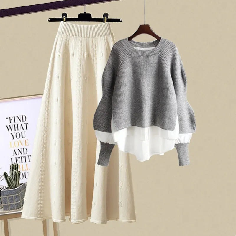 Women's Fashion Wear Loose Western Style Lazy Style Sweatshirt Slimming Skirt Two-piece Set