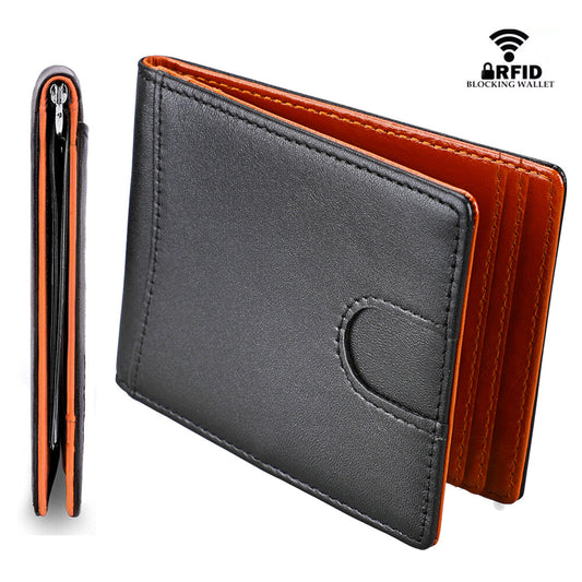 Mens Slim Leather Wallet with Money Clip RFID Blocking Bifold Credit Card Holder