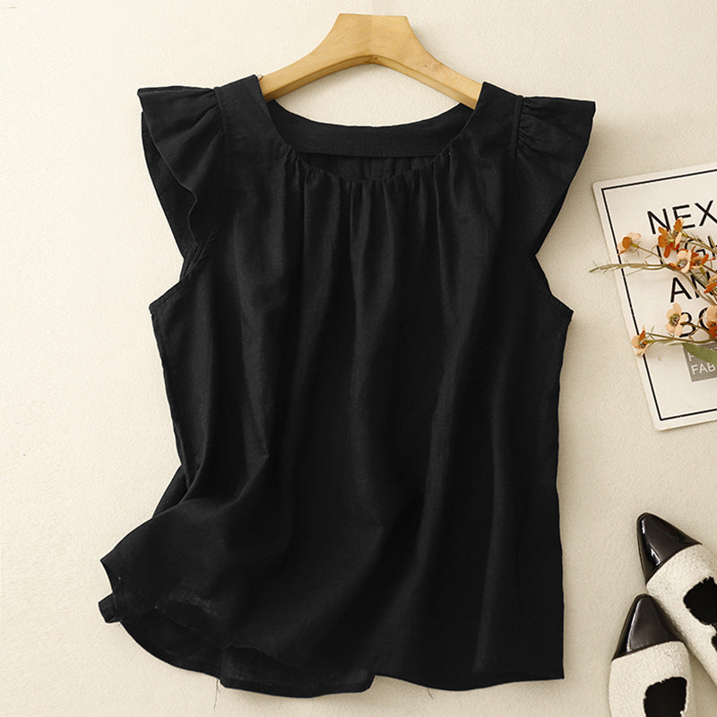 Womens Slimming Chic Cotton-Linen Short TopLittle Shirt