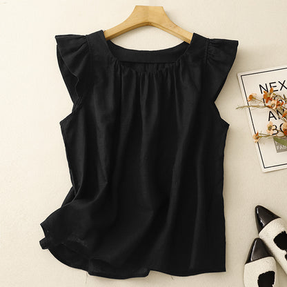 Womens Slimming Chic Cotton-Linen Short TopLittle Shirt