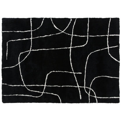 Modern Fluffy Area Rug, Geometric Pattern Washable Rug, Soft High Pile Floor Carpet For Living Room, Bedroom, Dining Room, Home Office, 170 X 120 Cm, Black