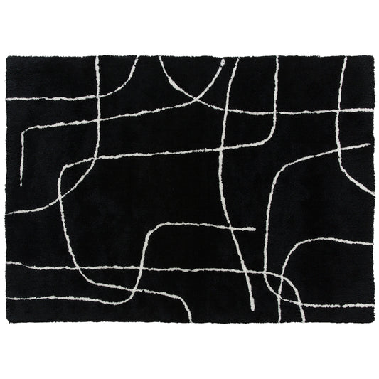 Modern Fluffy Area Rug, Geometric Pattern Washable Rug, Soft High Pile Floor Carpet For Living Room, Bedroom, Dining Room, Home Office, 170 X 120 Cm, Black