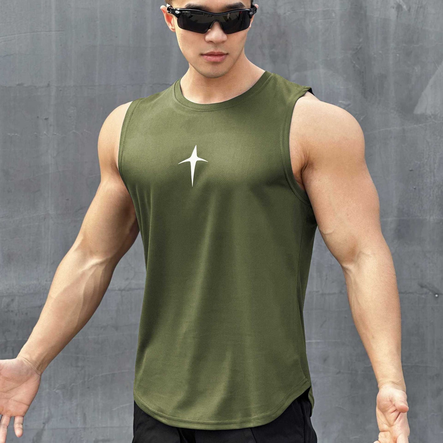 Mens Sleeveless Crew-Neck Slim-Fit T-Shirt Top
