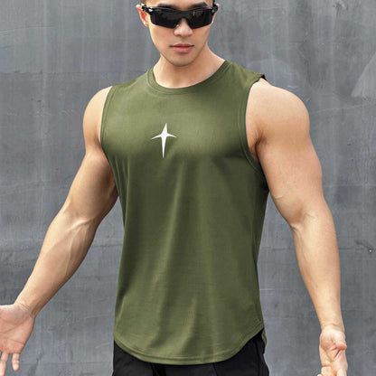 Mens Sleeveless Crew-Neck Slim-Fit T-Shirt Top