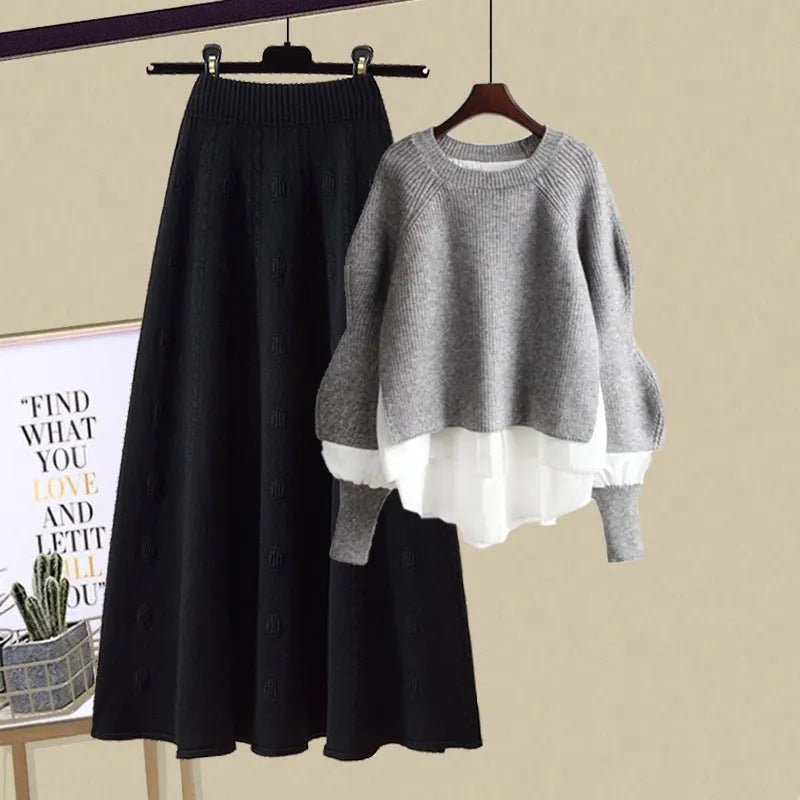 Women's Fashion Wear Loose Western Style Lazy Style Sweatshirt Slimming Skirt Two-piece Set