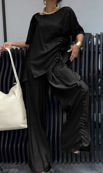 Summer New Fashion Casual Women's Round Neck T-shirt And Trousers Two-piece Set