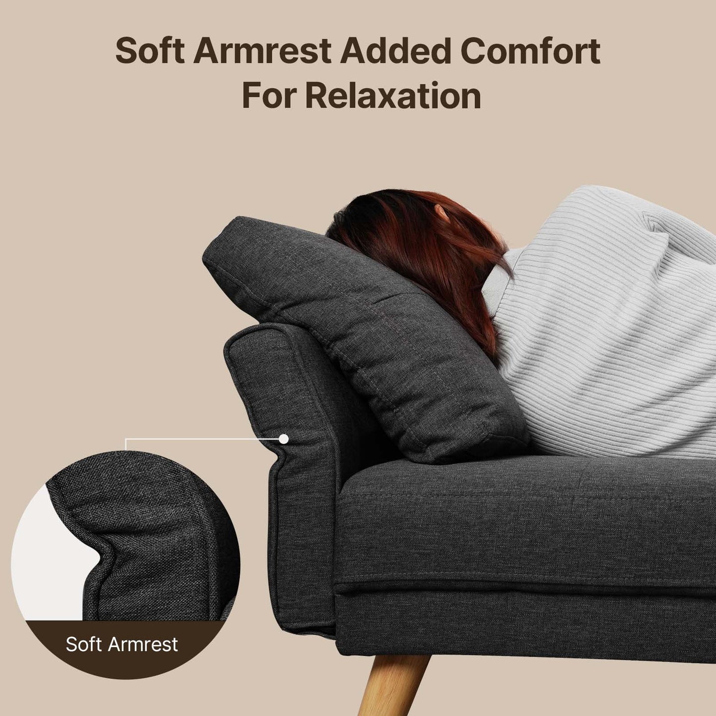 68"  and Couch with Side Storage Pocket and 4" Thick Cushions for Living Room, Dark Gray Modern Home Furniture