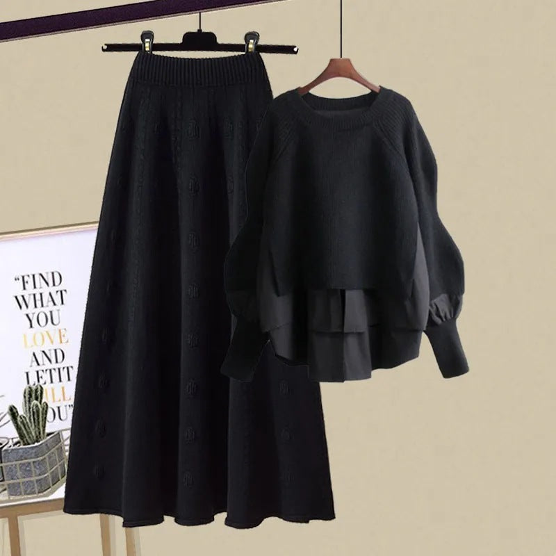 Women's Fashion Wear Loose Western Style Lazy Style Sweatshirt Slimming Skirt Two-piece Set