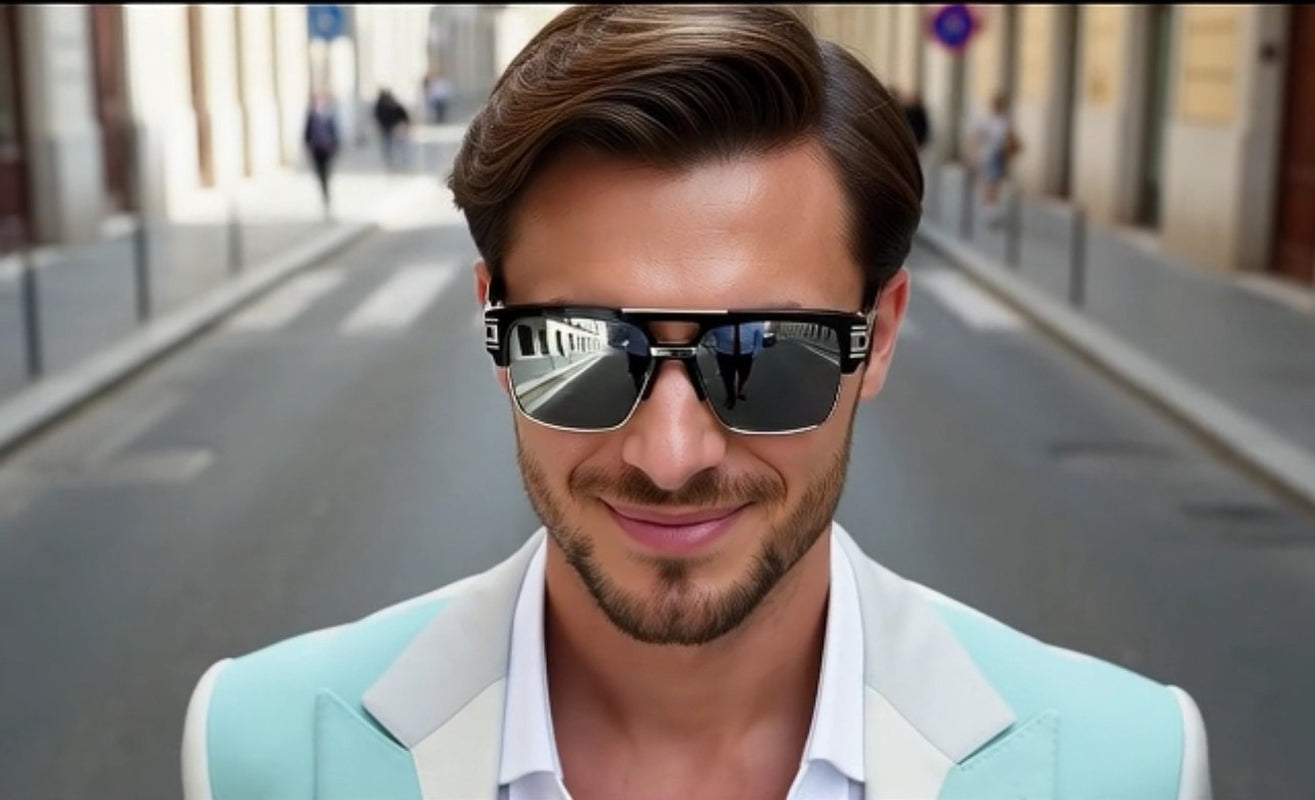 Designer Men Sunglasses Fashion Square Gold Hip Hop Model New Style Shades Blue