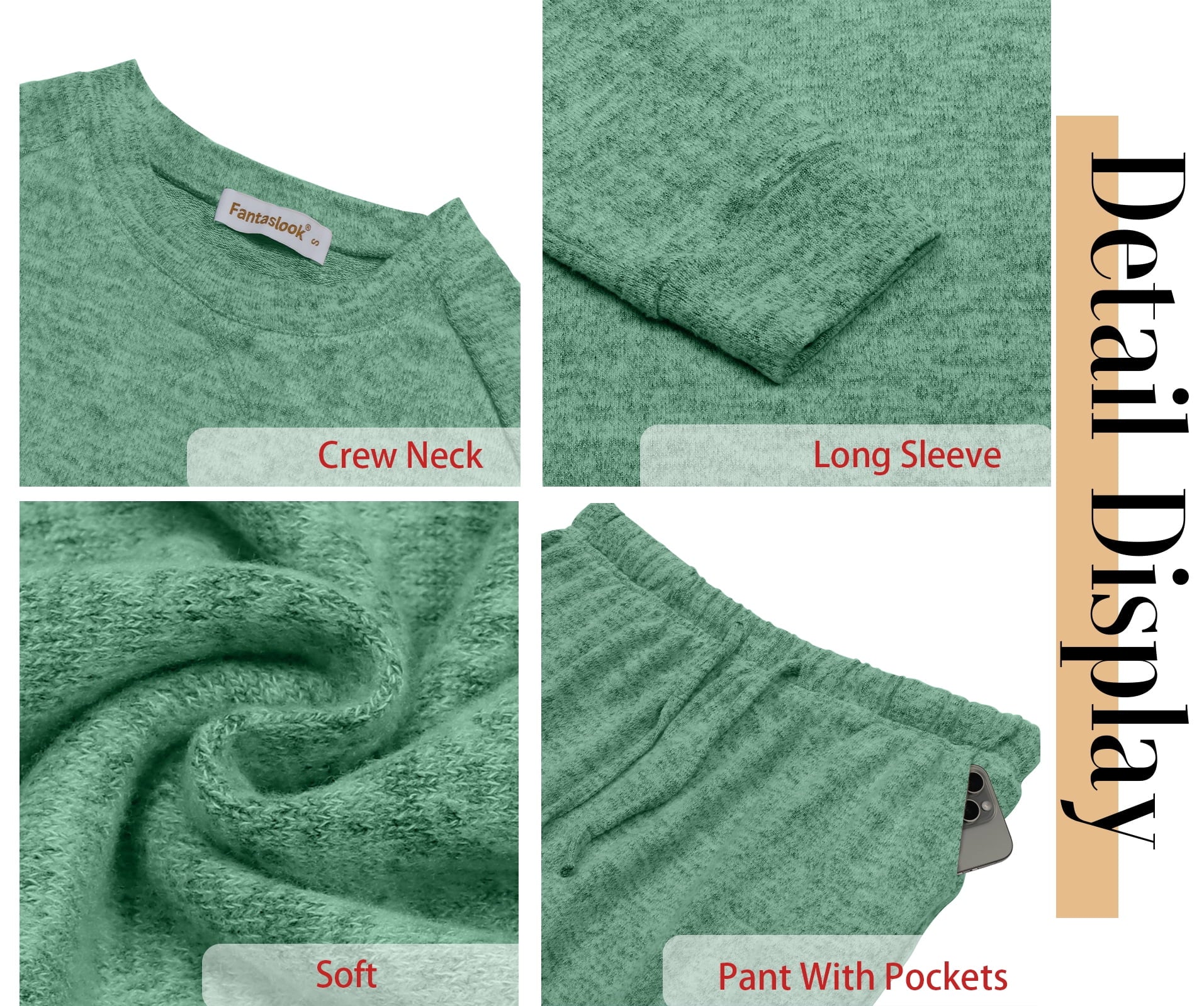 Womens Pajamas Sets Long Sleeve Top and Pant with Pockets Lounge Wear Set Oufits