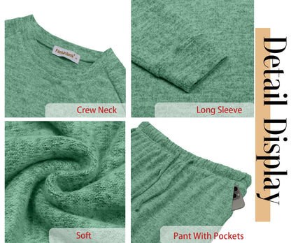 Womens Pajamas Sets Long Sleeve Top and Pant with Pockets Lounge Wear Set Oufits