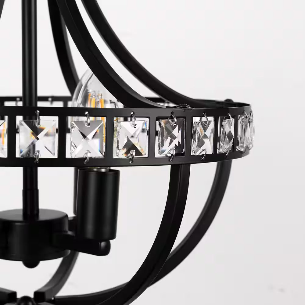 4-Light Black Crystal Candlestick Hardwired Chandelier for Living Room