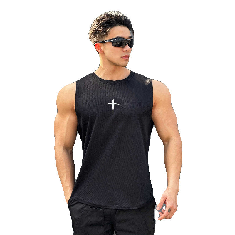 Mens Sleeveless Crew-Neck Slim-Fit T-Shirt Top