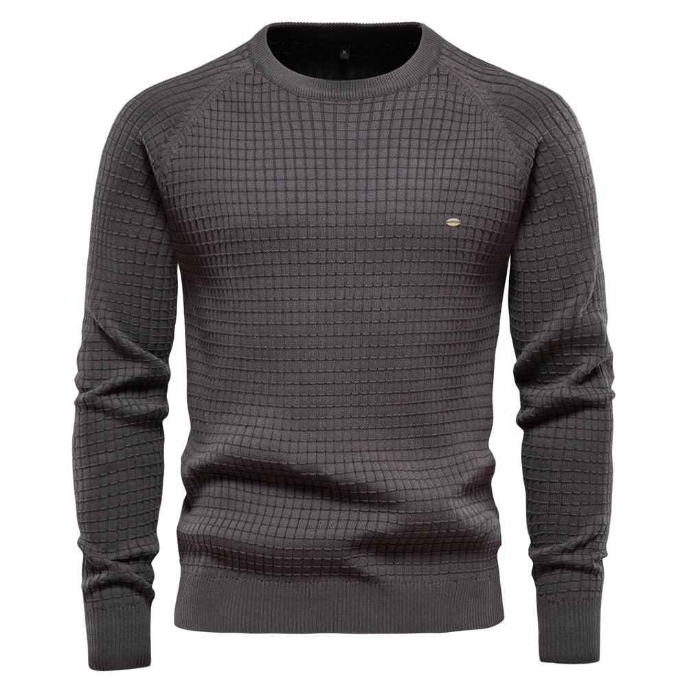 European Size Autumn And Winter New Cotton Sweater Men's Solid Color Bottoming Plaid Pullover Sweater For Men
