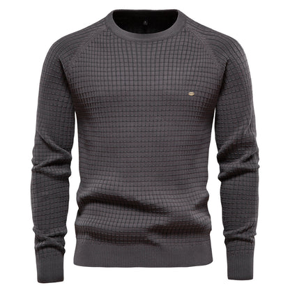 European Size Autumn And Winter New Cotton Sweater Men's Solid Color Bottoming Plaid Pullover Sweater For Men
