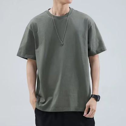 Mens Loose Simple Versatile Solid-color Top
