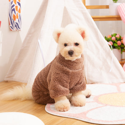 Dog Clothes Four-legged Pet Clothing Autumn And Winter Double-sided Thick Plush High Collar Warm Pet Clothes Cute Towing Ring