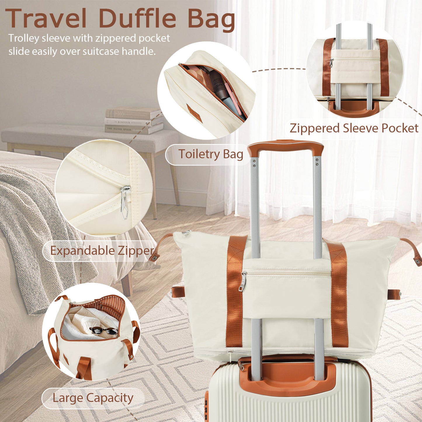 Hardshell Luggage Set 3-Piece, 20 Inch Carry-On Suitcase With Spinner Wheels TSA Lock, Lightweight Durable ABS For Travel Business, Cream